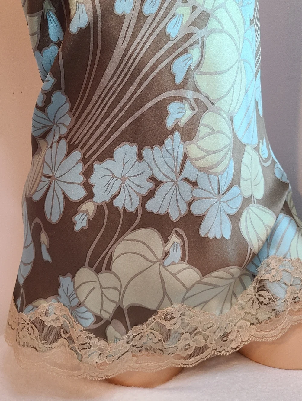 VTG NY&CO 100% Silk & Lace Floral Print Camisole Size Sm Brown & Blue - Picture 4 of 8